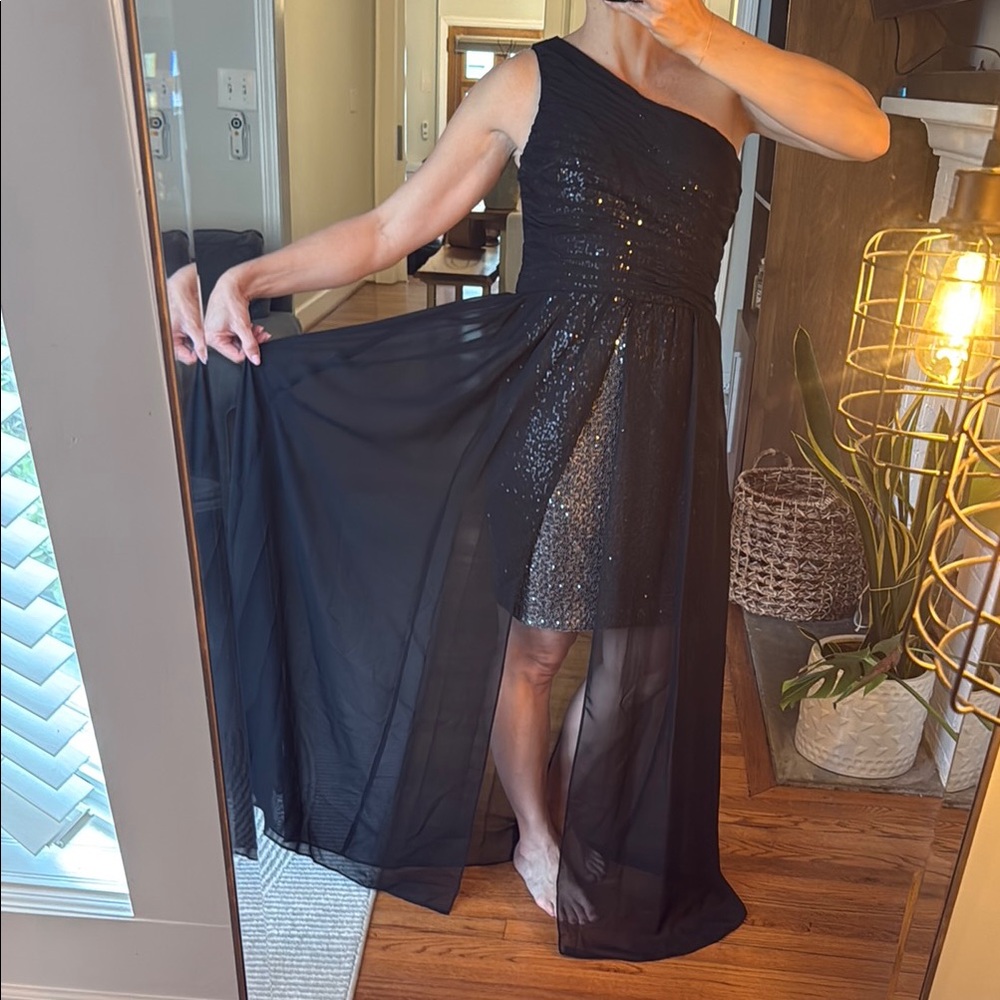 Black tie, floor length, Adrianna Papell Black Sequin One-Shoulder Dress